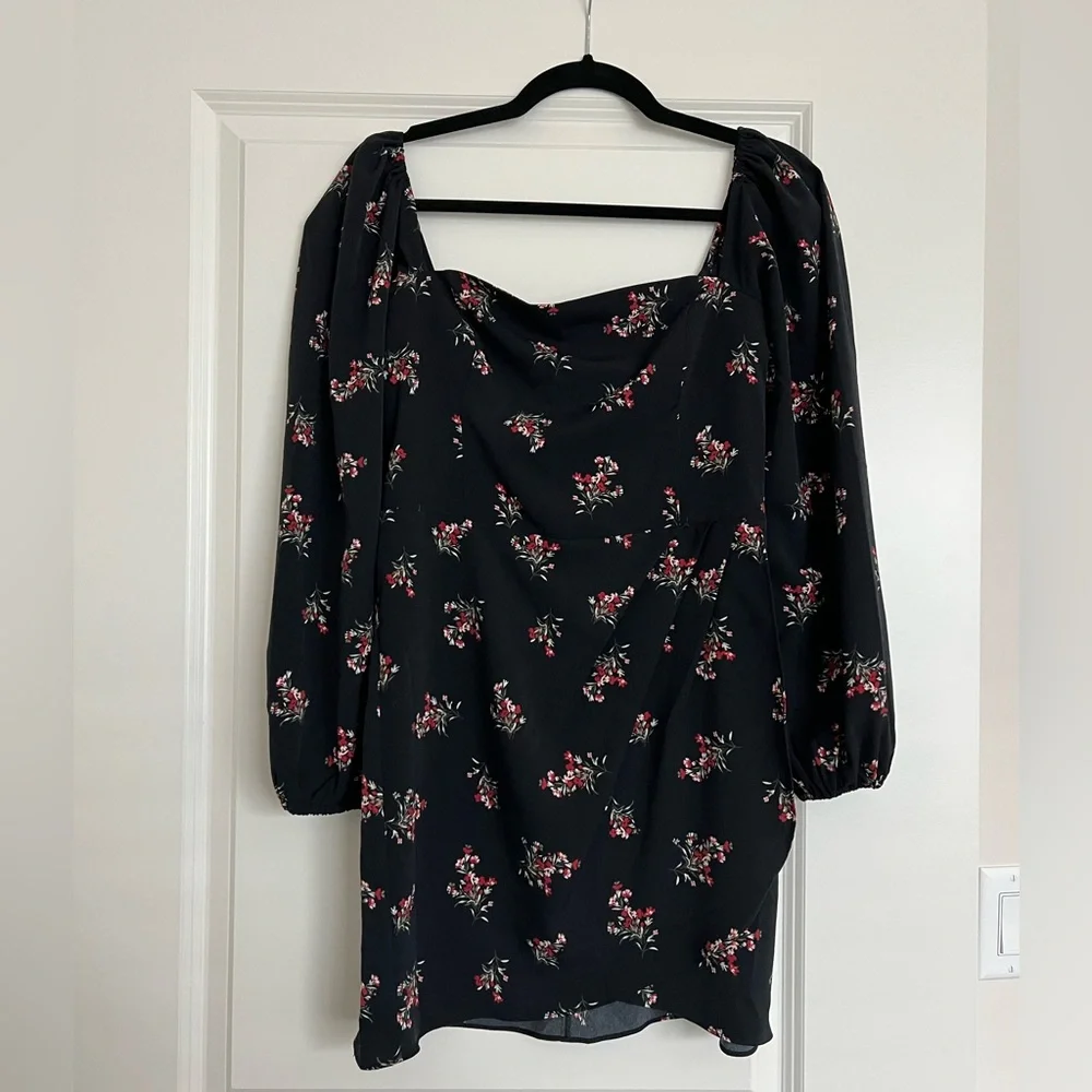 Abercrombie & Fitch Black Floral Long Sleeve mini Dress